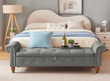 Grey, Solid Wood Legs, Velvet Bedroom End of Bed Storage, Rolled Side Sofa, Toy Storage 89074265