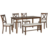 ZNTS 6-Piece Kitchen Dining Table Set Wooden Rectangular Dining Table, 4 Fabric Chairs and Bench Family 75875683