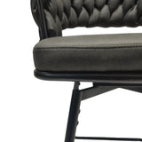 28" Technical Leather Woven Bar Stool Set of 2,Black legs Barstools No Adjustable Kitchen Island 40400662