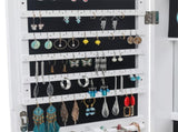 Full Mirror Wooden Wall Mounted 4-Layer Shelf 2 Drawers With Inner Mirror 8 Blue LED Light Jewelry 20257900