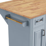 K&K 54inch Large Kitchen Island with Rubber Wood Drop Leaf, Embossed Texture Rolling Kitchen Cart on N707P195395G
