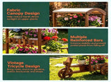 3-Tier Wooden Tricycle Planter, Vintage Farmhouse Wagon Flower Cart with Breathable Canopy, 39771668
