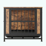 Dog Crate Furniture, Wooden Dog Crate Table, 27.48" Dog Kennel with 2 Slidings and Thick Iron W840P203065