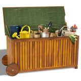 57 Gallon Outdoor Wood Storage Container with 2 Wheels, 2 in 1 Mutifunctional Garden Storage Bench 33551199