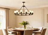 Black Wagon Wheel Chandelier 34.25Inch Modern Farmhouse Glass Pendant Light 12-Light Ceiling Hanging W5008P468521