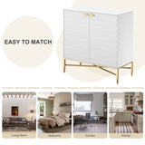 White Modern 2-Door Locker Accent Cabinet with Tapered Metal Feet T3609P333096