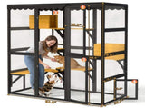 Cat Catio Outdoor Cat Enclosure for Multiple Indoor Outdoor Cats, Large Wooden Walk-in Cat House 75416411