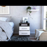 Nightstand 20"H, Two Drawers, Superior Top, Metal Handles, Smokey Oak / White B097133064