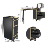 Portable Nail Art Table w/ LED Mirror, Bluetooth, Lockable Drawers, Telescopic Pole - Folding 01942131