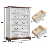 7 Drawer Dresser Chest for Bedroom with Wooden Base and Riser Trim, Wooden Rustic Rustic Chest of W2393P252365