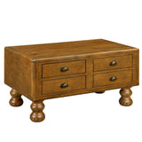 Solid Wood Rectangle Coffee Table for Living Room, 40-Inch Antique Coffee Table with 4 Drawers, Wood W1202P176741
