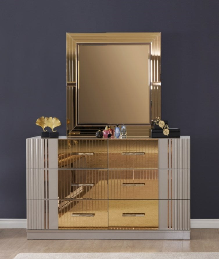 Gold Detailed Dresser made with Wood in Gray B00957544 – ZNTS Wholesale