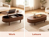 43.5" MidCentury Modern Oval LiftTop Coffee Table, Gas Strut Silent Height Adjustable Table with 3 60031955