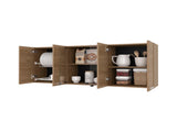 Natural Oak Wall Cabinet Kitchen in Melamine with 4-Door and Glass Storage B062P290290