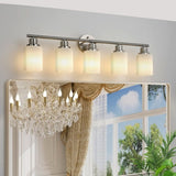 Modern 5-Light Vanity Wall Sconce, Brushed Nickel Finish with Frosted Glass Shades for Bathroom or W1340P206698