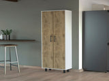 Fagan 2-Door 5-Shelf Kitchen Pantry White and Macadamia B062103265