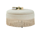 Round Storage Ottoman Bench, 23.23 Inch Upholstered Footstool with Tassel Fringe, 250 lbs 87168032