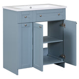 ZNTS 30-Inch Blue Bathroom Vanity with Ceramic Sink Combo, Abundant Storage Cabinet - 2 Soft close Doors WF532032AAC