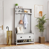 3-in-1 Hallway Hall Tree with 2 Storage Drawer and 4 Coat Rack, Wooden Entryway Shoe Rack Bench with W2557P195397