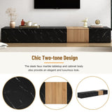 ON-TREND TV Stand with Faux Marble and Walnut Wood Grain Finish for TVs up to 88'', Modern WF320812AAB