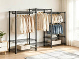 Clothes Rack, Rolling Garment Rack with 4 Hang Rods & 8 Storage Tiers, Adjustable Freestanding 02429095