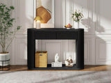 TREXM Oval Fluted Console Table with 2 Drawers and Bottom Shelf, Wood Entryway Table with Smooth N715P458125B