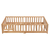 full Size Floor Bed with Door,Solid Wood Platform Bed Frame with Fence,Suitable for children,Pine W495123239
