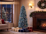 5 FT Slim Pencil Artificial Christmas Tree, Frosted Gray-Green & Silver Needles, Flame Retardant 38361992