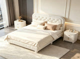 Queen Size Upholstered Platform Bed Frame with 46" Tufted Boucle Headboard, Solid Wood Slat Support, 23565335