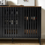 3 Drawer and 4 Shelves Dresser with Slatted Grille Striped Drawer and doors, Modern Style Dresser, W578P193314