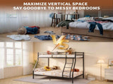 Twin Over Full Bunk Bed, Heavy Duty Metal Bunk Bed Frame with Anti-Slip Ladder & Safety Guardrails, W5635P525844