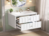 30" Modern Floating Bathroom Vanity with Oval Knobs & Round Edge, Soft-Close Drawer Slides, Bathroom 65789938