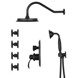 Single-Handle 4-Spray Patterns Bathroom Rain Shower Faucet with Body Jet Handshower in Matte Black W1219133592