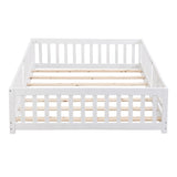 Queen Size Floor Bed with Door,Solid Wood Platform Bed Frame with Fence,Suitable for children,Pine W495123244
