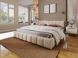 Elegant Beige Chenille Upholstered Bed with Checkerboard Design, King, Beige N769P264802A