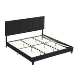 King Size Upholstered Platform Bed Frame with Linen Fabric Headboard, No Box Spring Needed, Wood W311107471