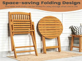 3 Pieces Foldable Acacia Wood Patio Bistro Set, Outdoor Round Table & 2 Ergonomic Chairs with 25255941