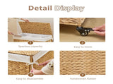 160L 3-Section Laundry with Lid and Wheels, Woven Natural Water Hyacinth Rolling Laundry 28759343