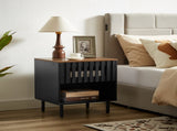 2 Set Nightstands with Grille Striped Doors, Mid Century Modern Nightstand, Bedside Table with W578P193301