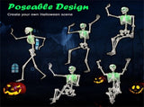 5.5ft Life-Size Pre-Lit Halloween Skeleton - Built-In Green LED Lights , Fully Poseable 34901388