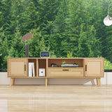 ZNTS Rattan TV Stand with 2 Cabinets & 2 Open Shelves, Rattan-inspired Media Console Table for TVs up to WF324250AAP