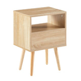 15.75" Rattan End table with drawer and solid wood legs, Modern nightstand, side table for living W126573110