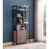 Six Shelf Modern Bookcase with Two Door Storage Cabinet with Two Shelves - Brown and Black Metal B107131414