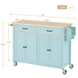 Kitchen Island Cart with 4 Door Cabinet and Two Drawers and 2 Locking Wheels - Solid Wood Top, 78818637