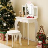 Kids Vanity Table and Chair Set, 2-in-1 Girls Vanity with Tri-Folding Mirror & 3-Color LED Lights, 1 82572656