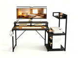 31.5" Gaming Desk with Bookshelf and Printer Stand Faux Carbon Fiber Veneer P2 Particleboard 73988009
