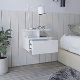 Adele Floating Nightstand , End Table, Side Table Drawer, Open Top Shelves -White B07092133