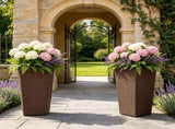 Set of 2 Rattan Planters with Removable Inner Pots, Metal Frame Adjustable Foot Pads for Garde 82335857