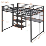 ZNTS Full Size Loft Bed with Desk and Whiteboard, Metal Loft Bed with 3 Shelves and Ladder, Black 36540591