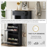 ON-TREND Functional Entryway Organizer with 2 Flip Drawers, Wood Grain Pattern Top Shoe Cabinet with WF308547AAB